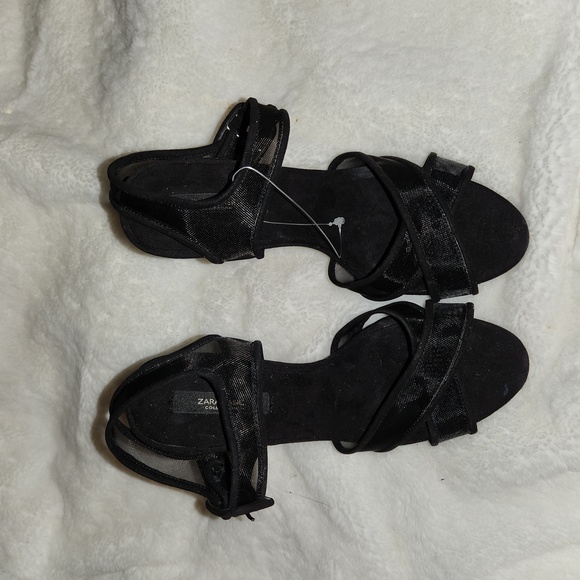 Zara Basic Size Euro 38 Size Us 7 Black Suede Like Material Mesh Straps - Picture 1 of 10